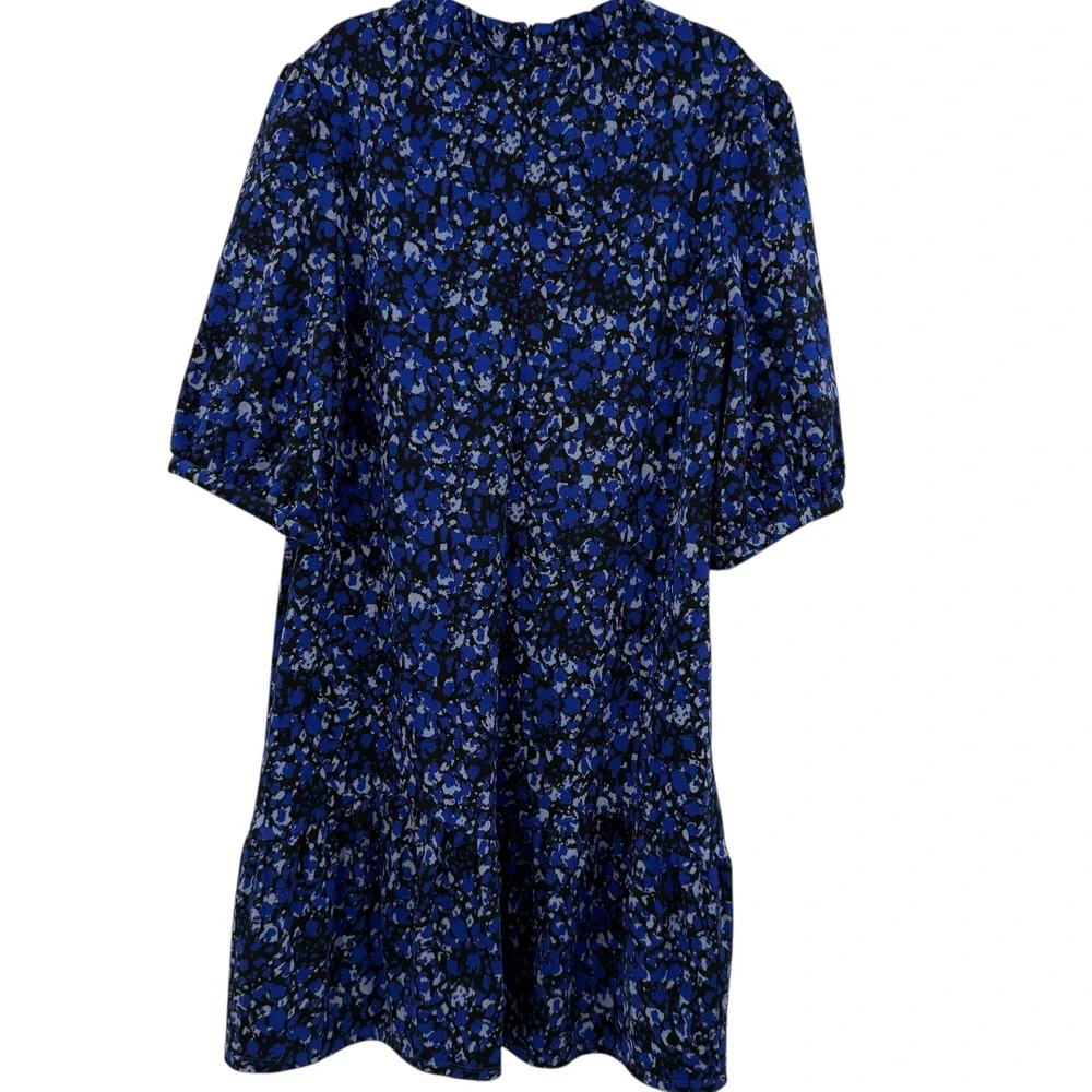 Tyler Boe‎ Tinsley Abstract Floral Print Dress Tiered Mini Blue Black Size S - Picture 2 of 9